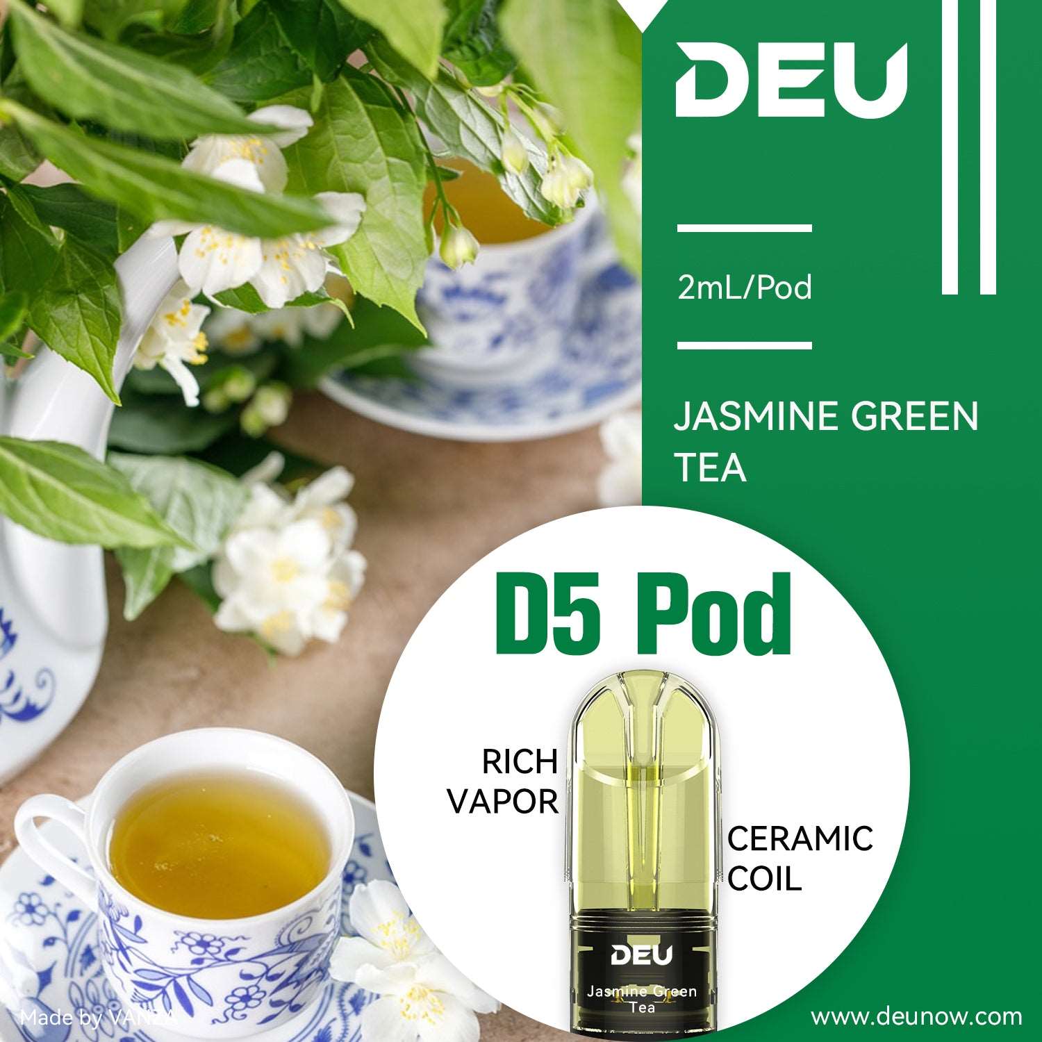 DEU D5 Pods - Compatible Relx Infinity Vape Device Jasmine Green Tea