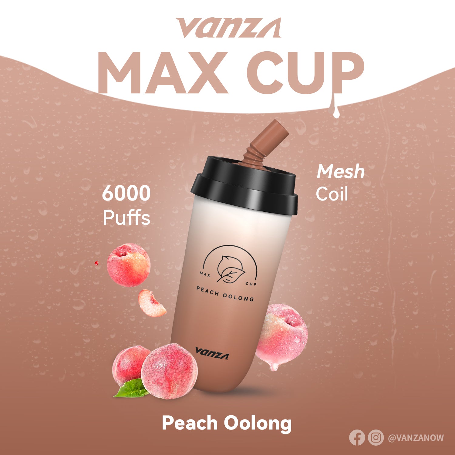 Vanza Max Cup 6000Puffs Rechargeable Disposable Vape Peach Oolong