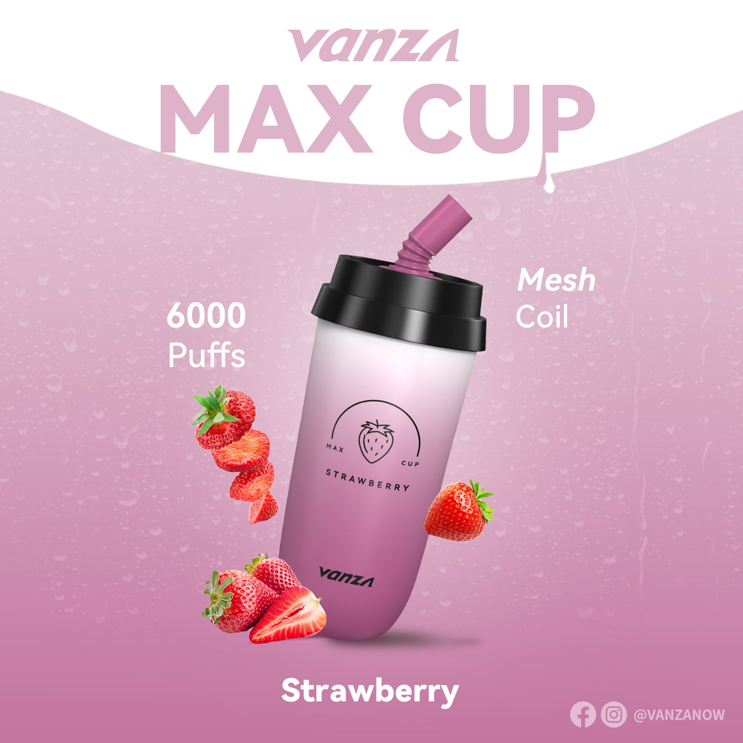 Vanza Max Cup 6000Puffs Rechargeable Disposable Vape Strawberry